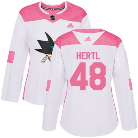 Nainen NHL San Jose Sharks Pelipaita Tomas Hertl 48 Adidas 2017-2018 Valkoinen Vaaleanpunainen Fashion Authentic